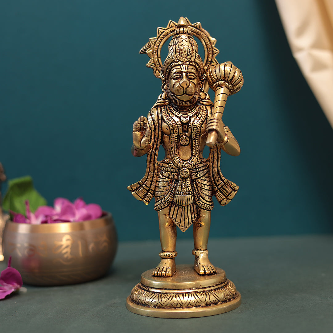 Superfine Brass Blessing Hanuman In 9.5 Inch (24 Cm)