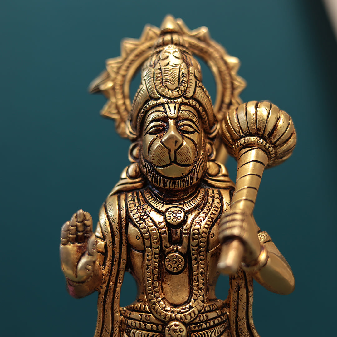Superfine Brass Blessing Hanuman In 9.5 Inch (24 Cm)