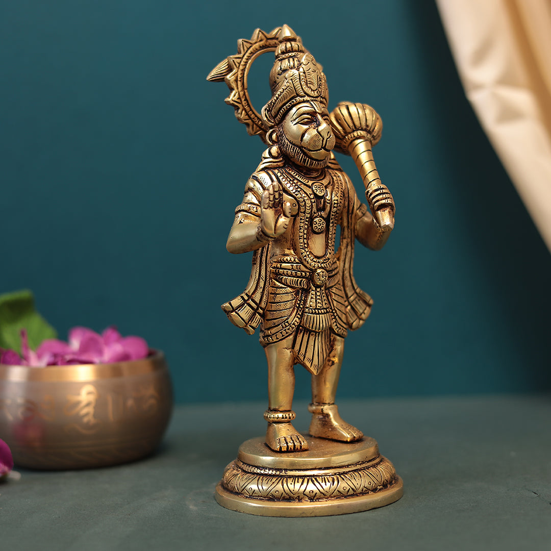Superfine Brass Blessing Hanuman In 9.5 Inch (24 Cm)
