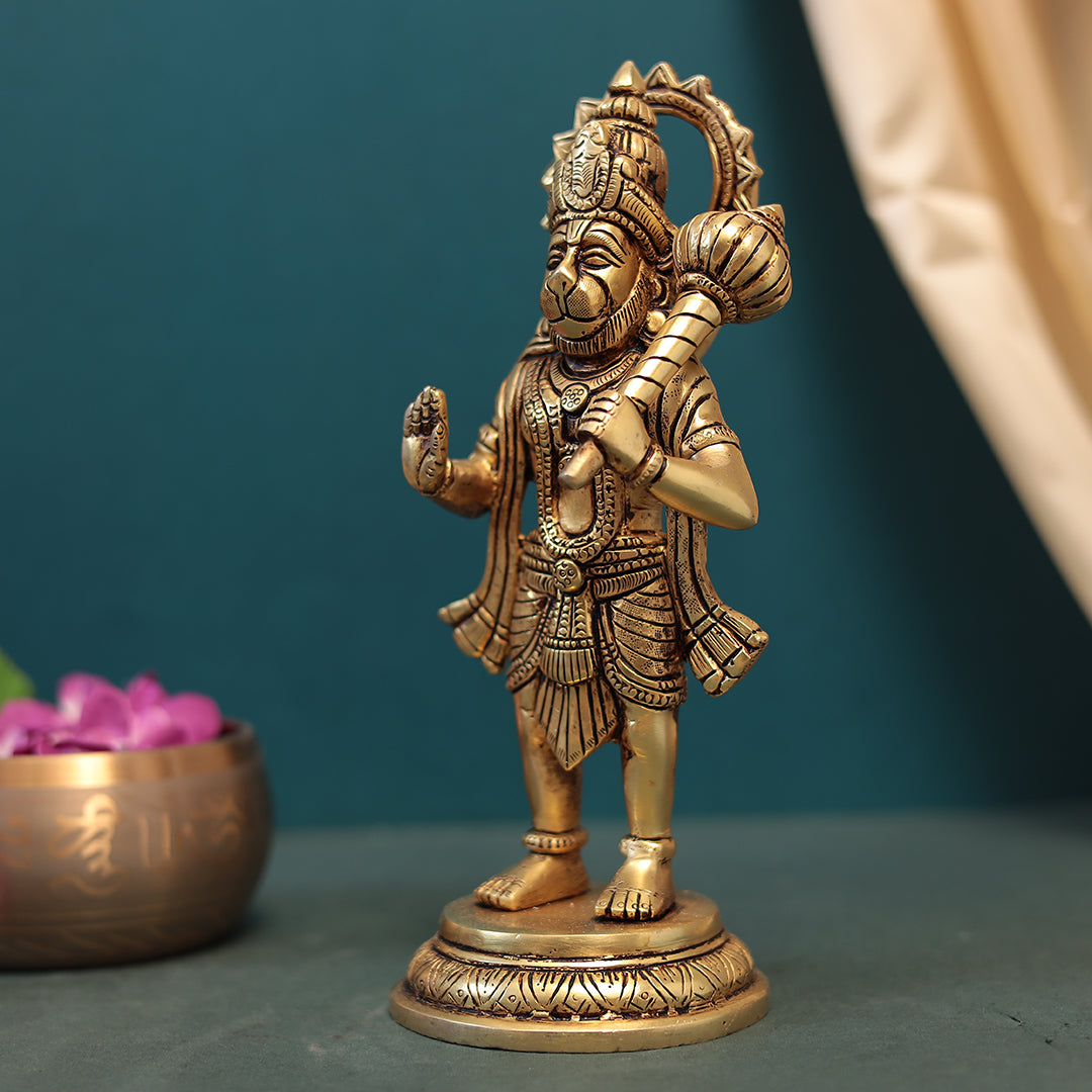 Superfine Brass Blessing Hanuman In 9.5 Inch (24 Cm)