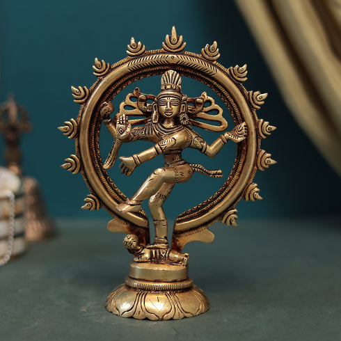 Antique Brass Nataraja/Dancing Shiva Idol In 6.5 Inch (16.5 Cm)