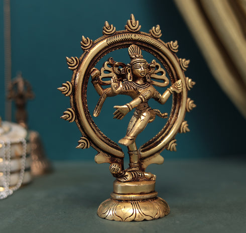 Antique Brass Nataraja/Dancing Shiva Idol In 6.5 Inch (16.5 Cm)