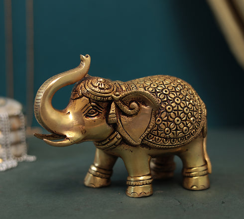Superfine Brass Elephant Figurine In 5 Inch (12.7 Cm)