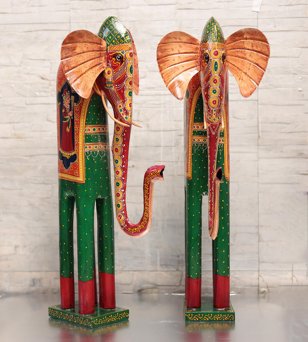 Wooden and Metal Ethnic Decorative Elephant With Hand Painted