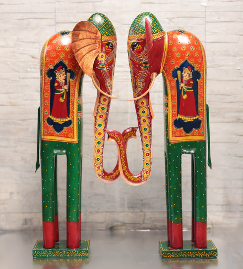 Wooden and Metal Ethnic Decorative Elephant With Hand Painted