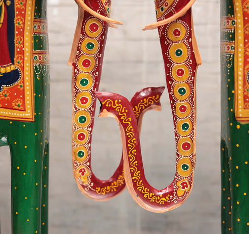 Wooden and Metal Ethnic Decorative Elephant With Hand Painted