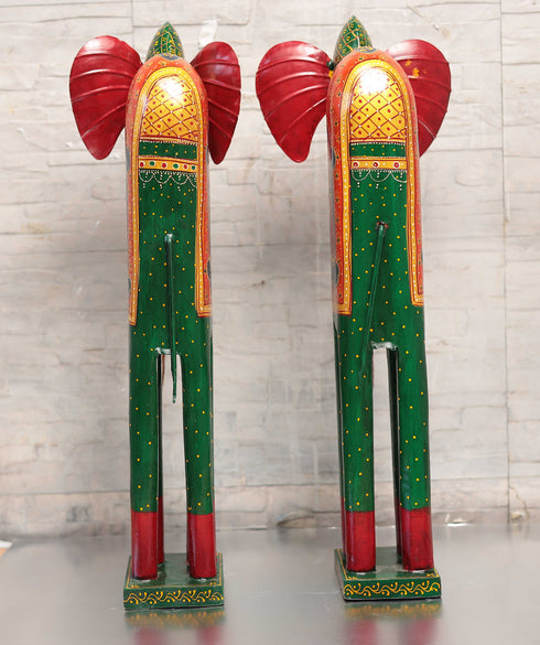 Wooden and Metal Ethnic Decorative Elephant With Hand Painted