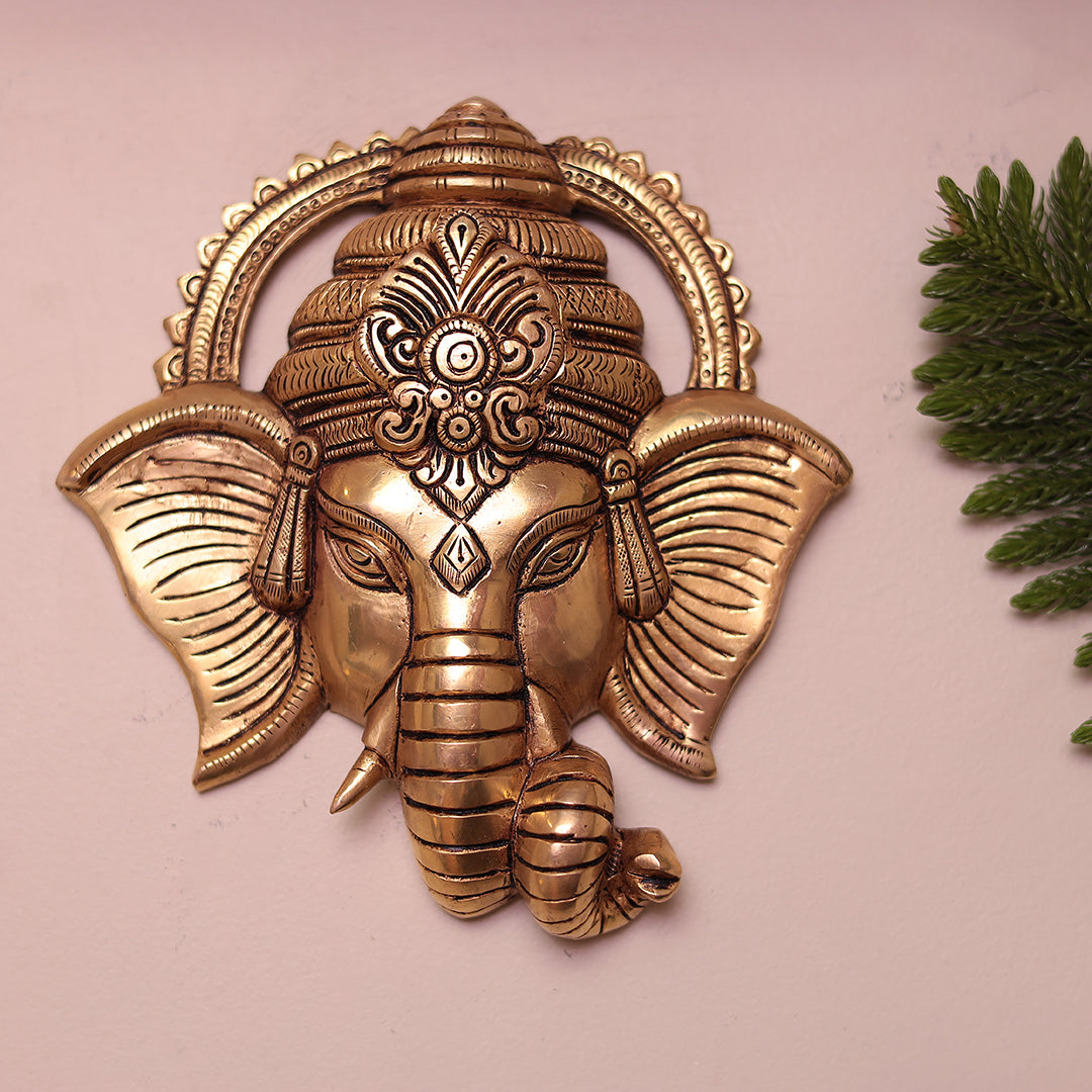 Brass Elegant Ganesh Bust For Wall Hanging Home/Office/Puja Decor