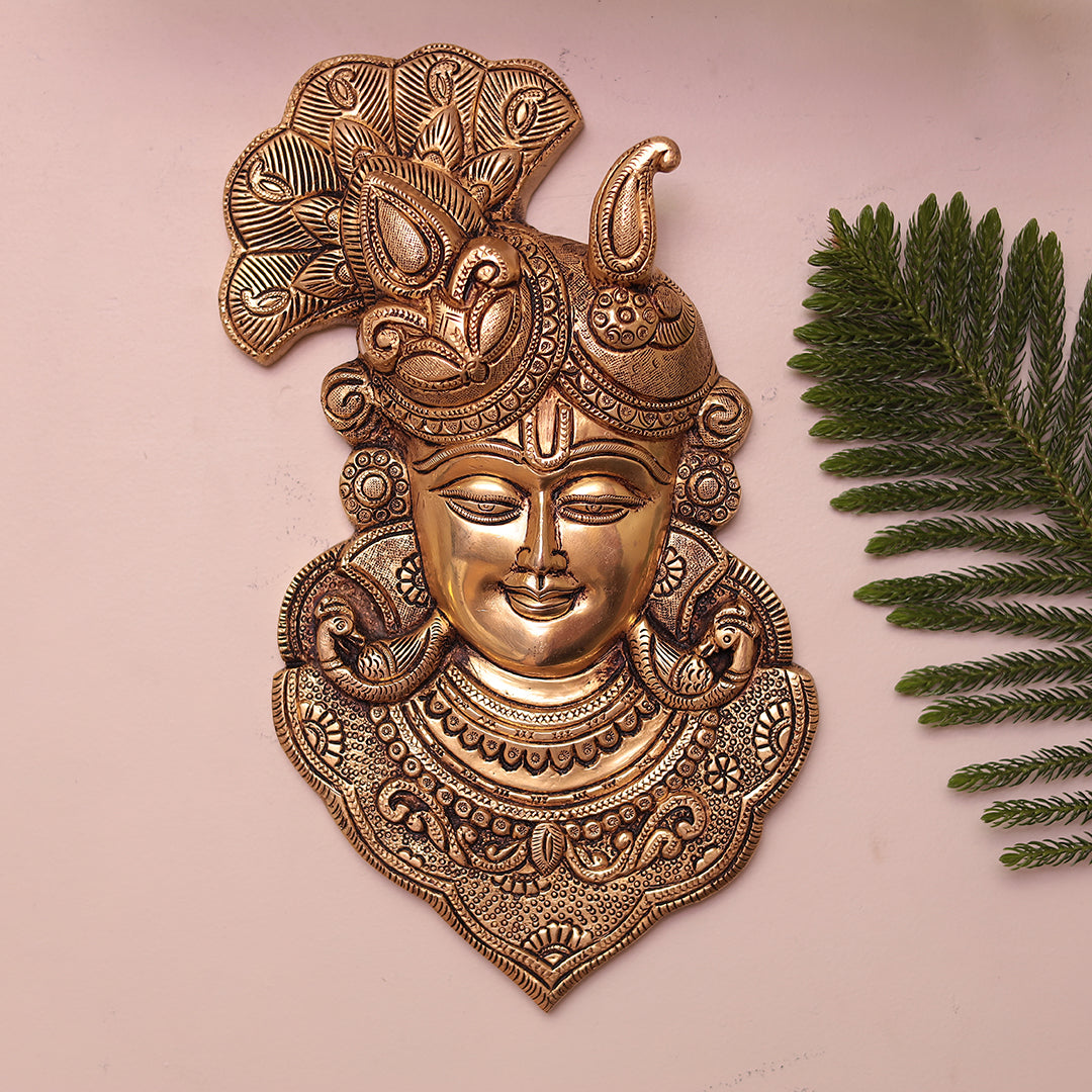 Brass Lord Shrinath ji/Krishna/Bake Bihari Ji Wall Hanging In 12 Inches (30.48 Cm)