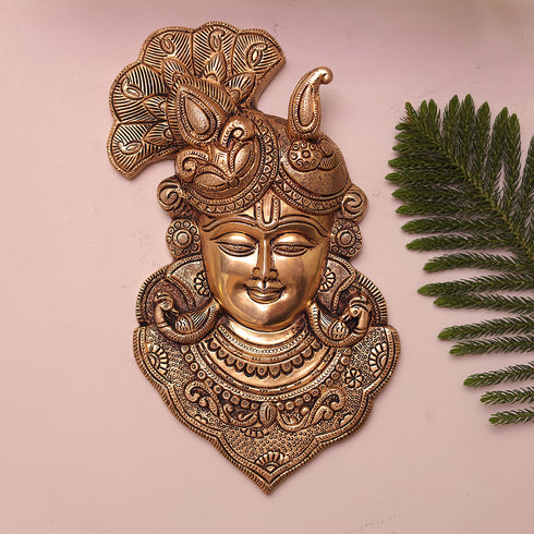Brass Lord Shrinath ji/Krishna/Bake Bihari Ji Wall Hanging In 12 Inches (30.48 Cm)