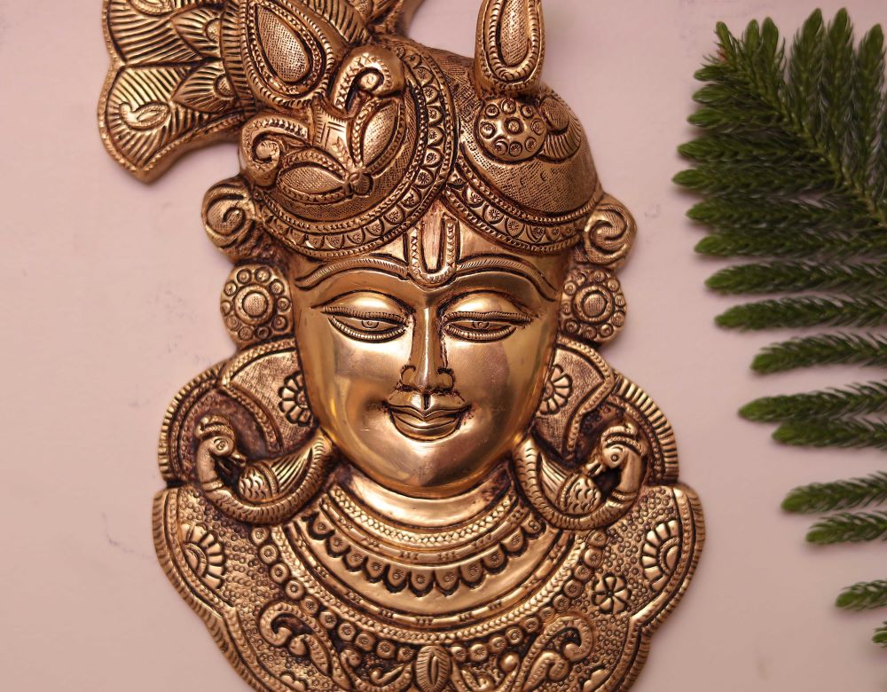 Brass Lord Shrinath ji/Krishna/Bake Bihari Ji Wall Hanging In 12 Inches (30.48 Cm)