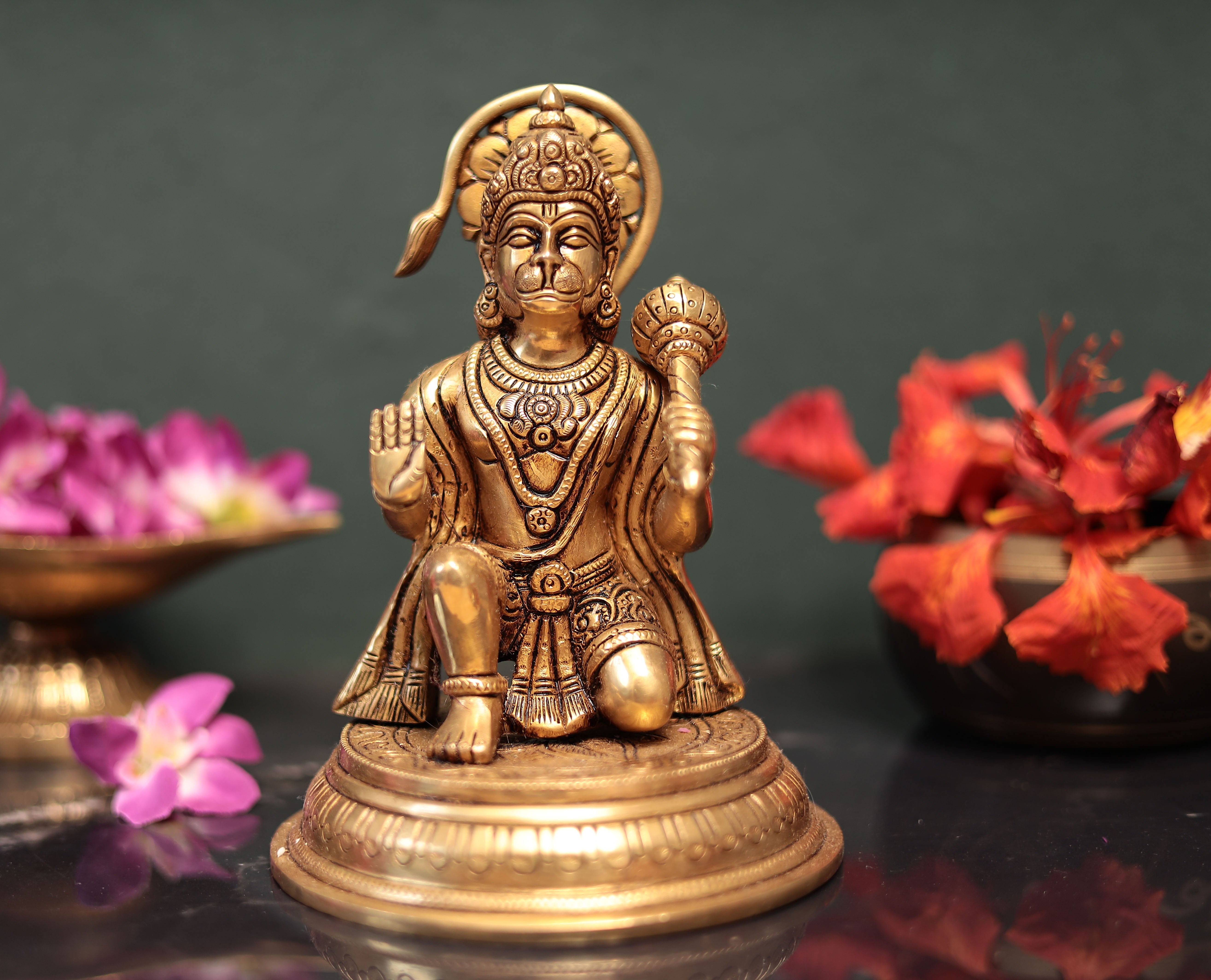 Brass Lord Hanuman Seated In Abhay Mudra In Brass 7 inches