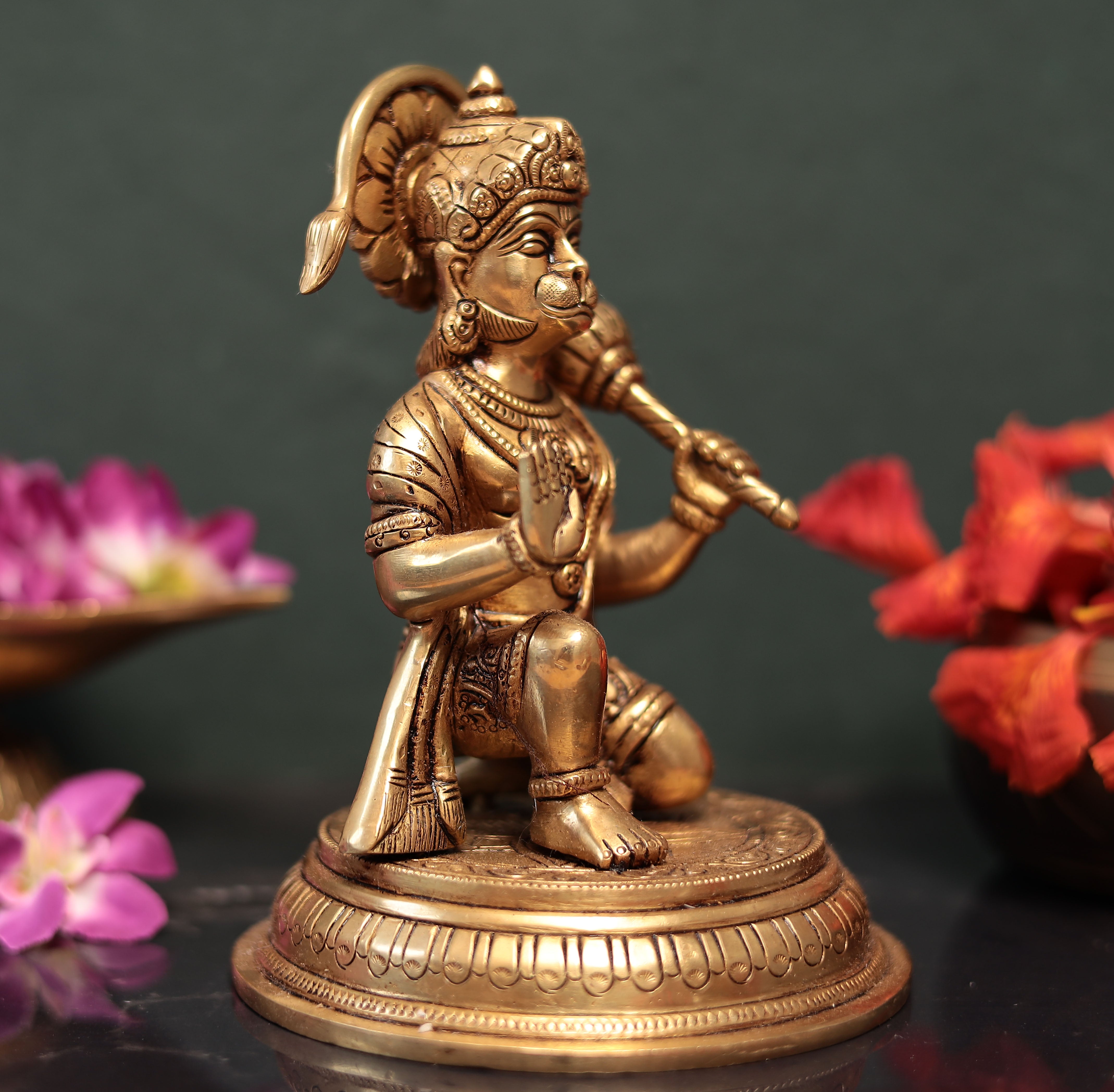 Brass Lord Hanuman Seated In Abhay Mudra In Brass 7 inches
