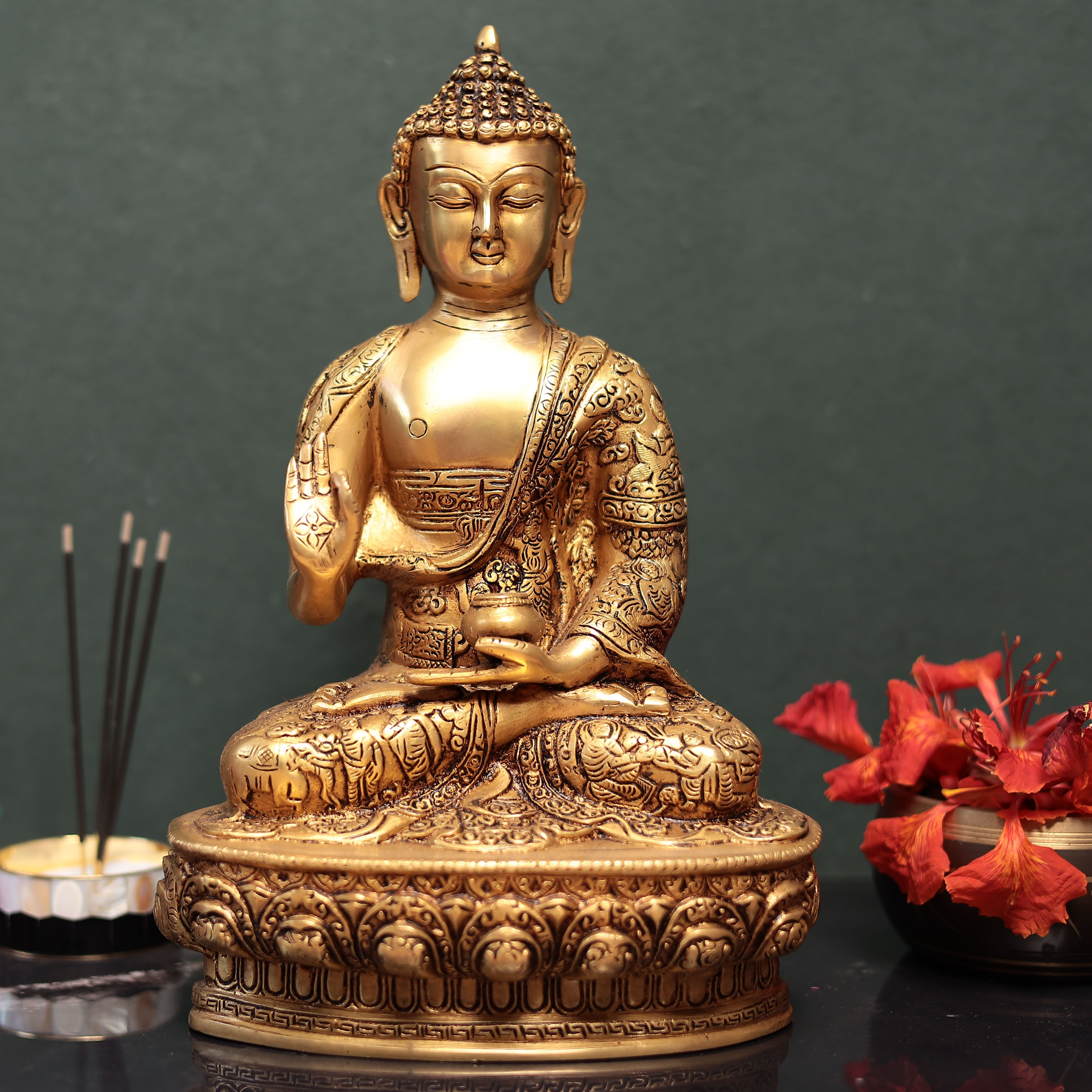 Premium Fine Carving Blessing Buddha  In 13 Inches (33 Cm)