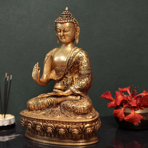 Premium Fine Carving Blessing Buddha In 13 Inches (33 Cm)
