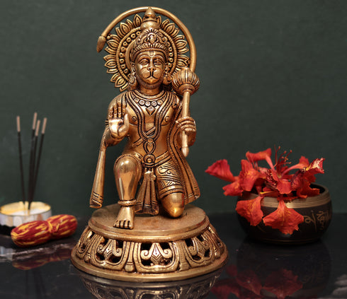 Brass Blessing Hanuman for Puja and Décor In 12 inches