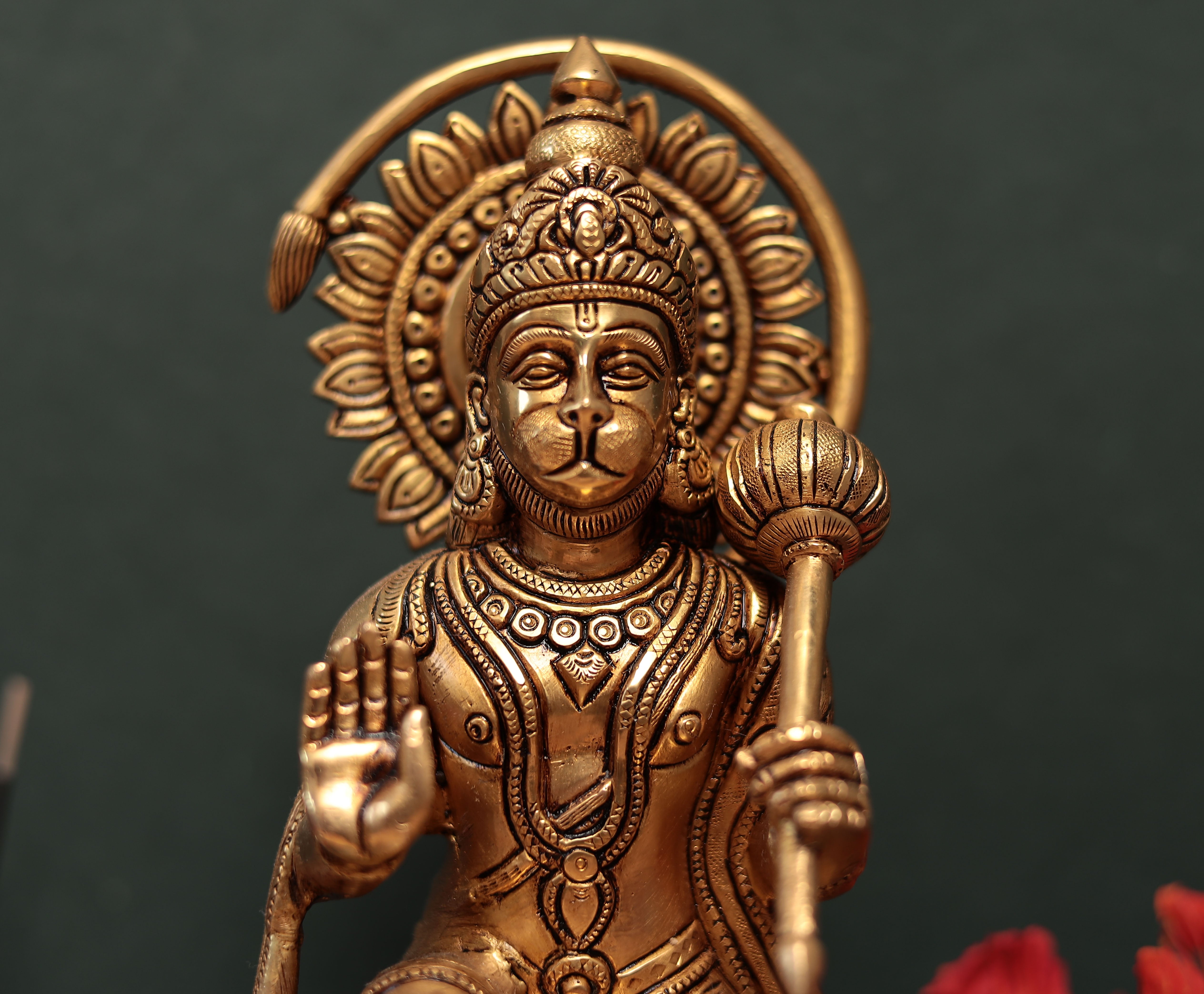 Brass Blessing Hanuman for Puja and Décor In 12 inches