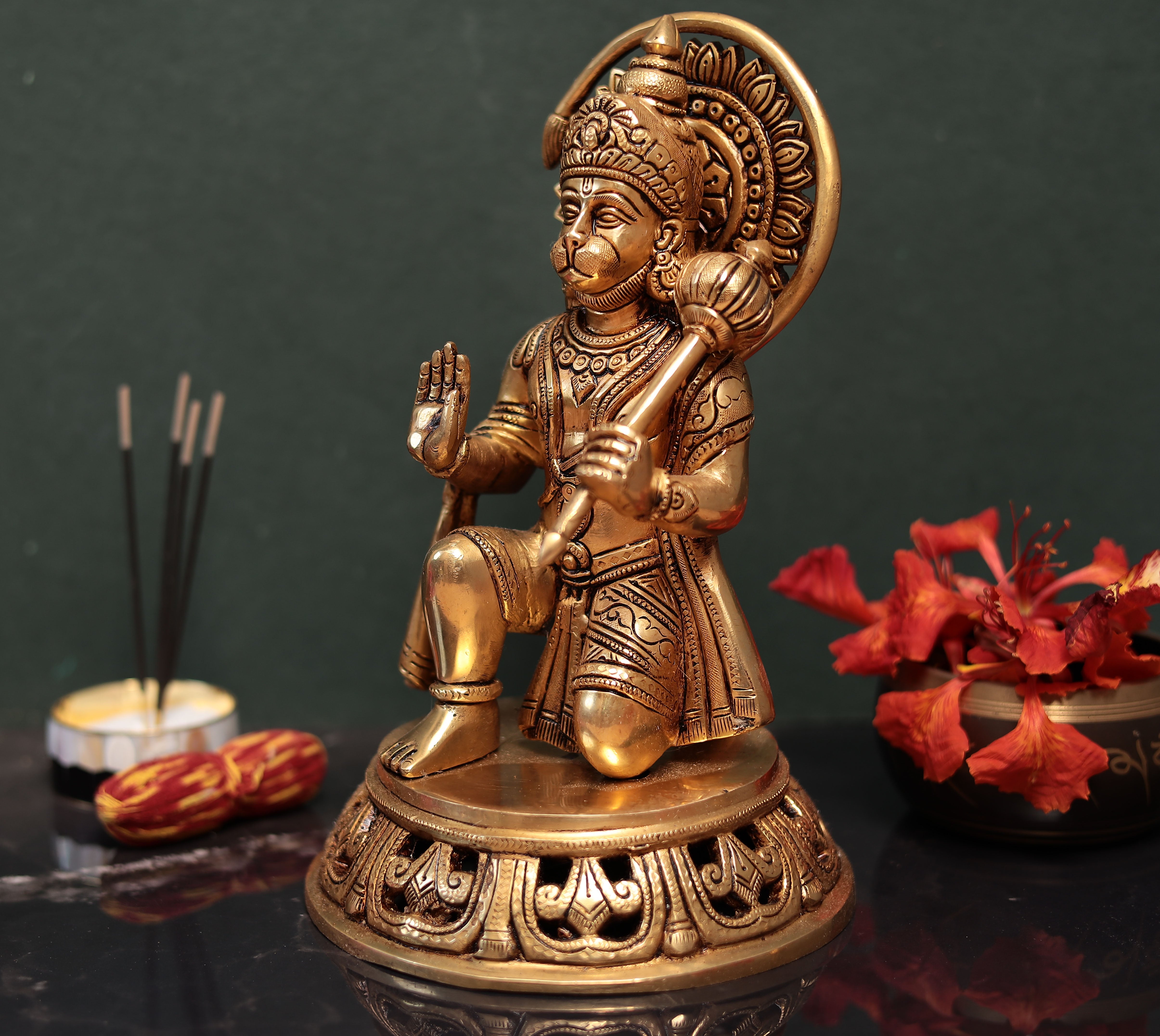 Brass Blessing Hanuman for Puja and Décor In 12 inches