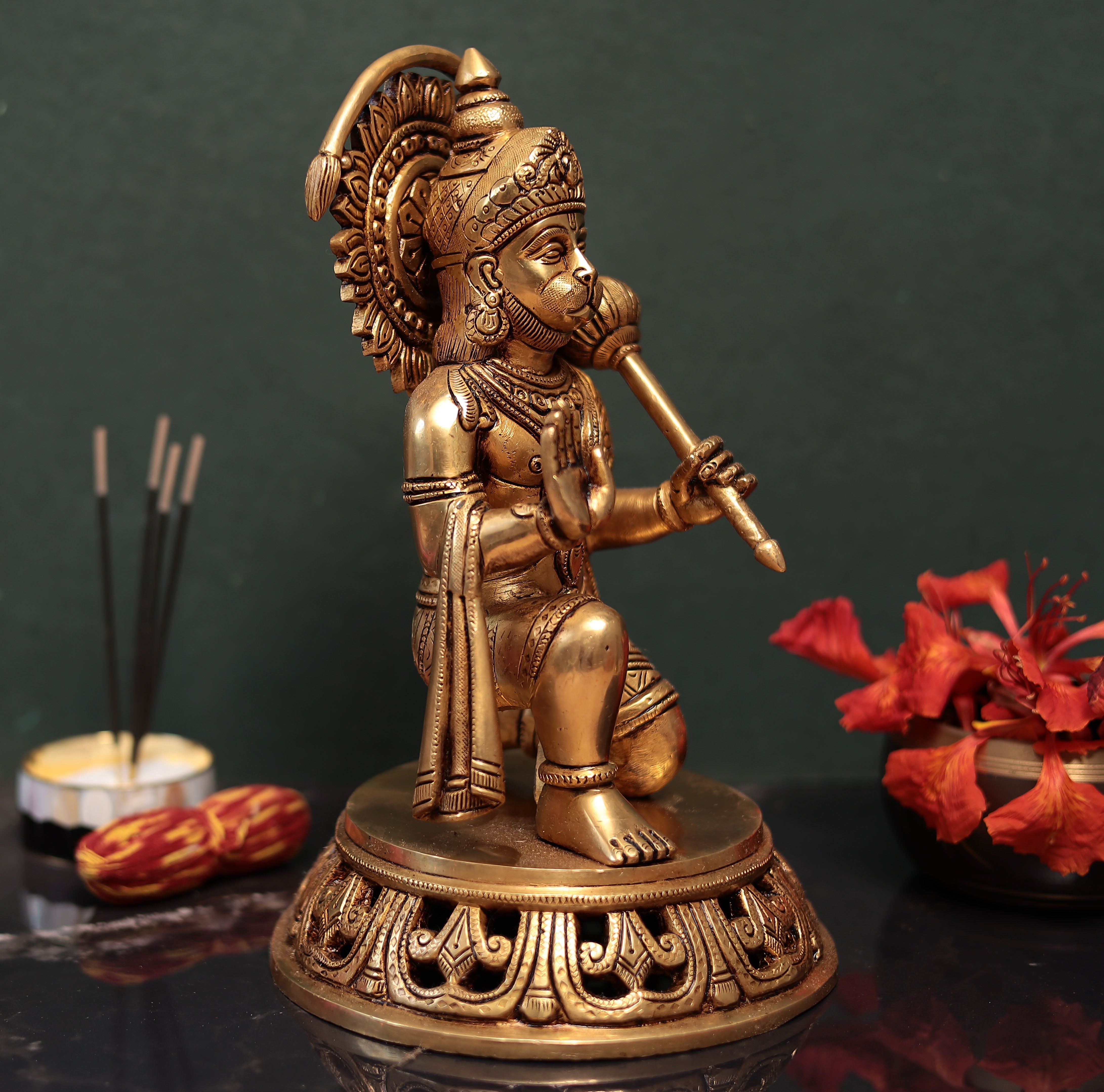 Brass Blessing Hanuman for Puja and Décor In 12 inches