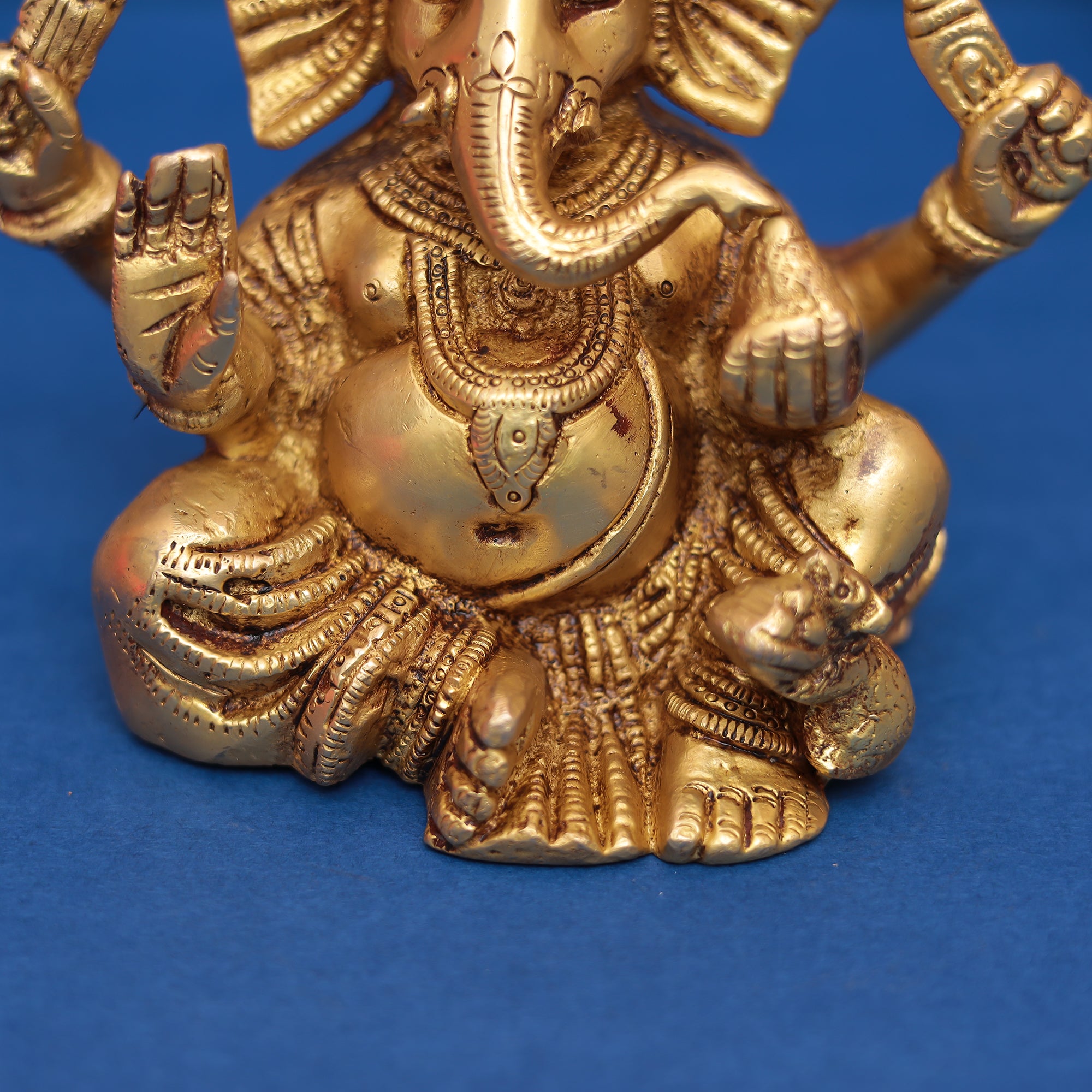 Brass Vakratund Ganesh Idol – Remover of Obstacles & Harbinger of Good Fortune in 6 inches