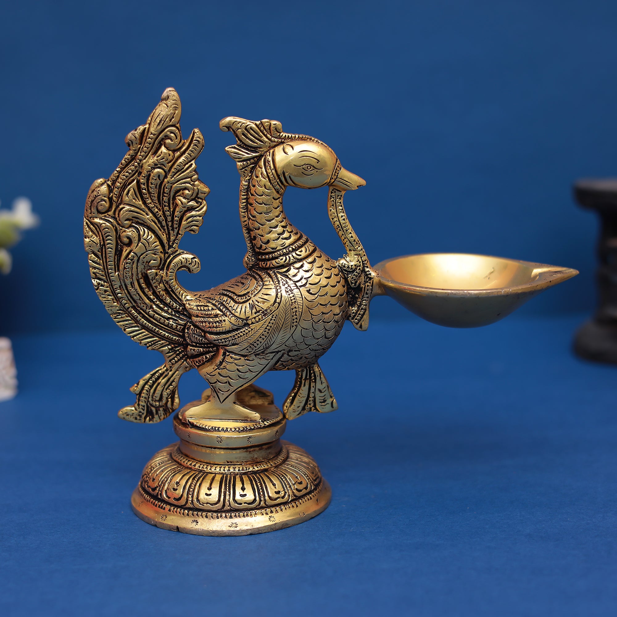 Brass Peacock Lamp ( oil lamp ) Diya for Auspicious Lighting in 5 Inches