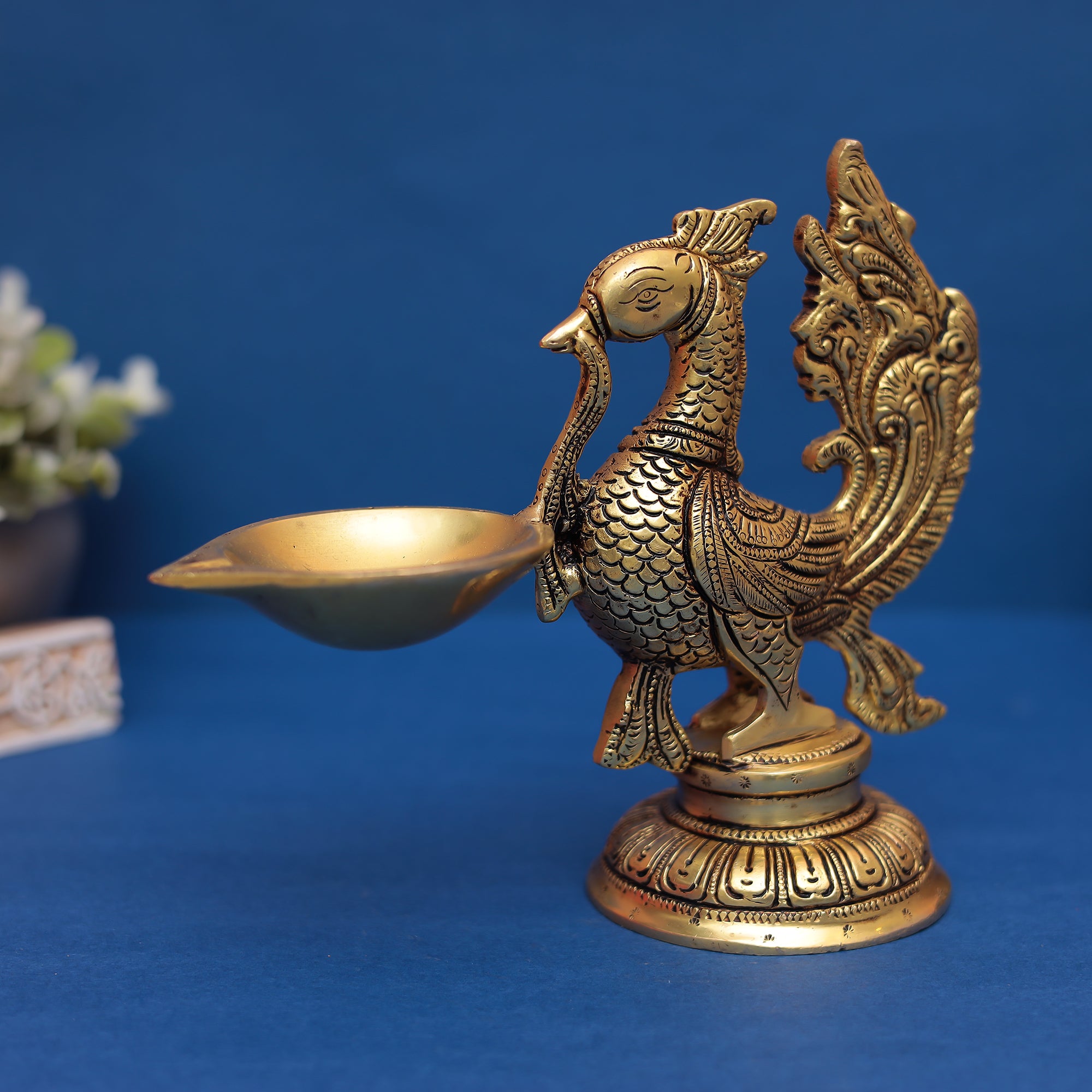 Brass Peacock Lamp ( oil lamp ) Diya for Auspicious Lighting in 5 Inches