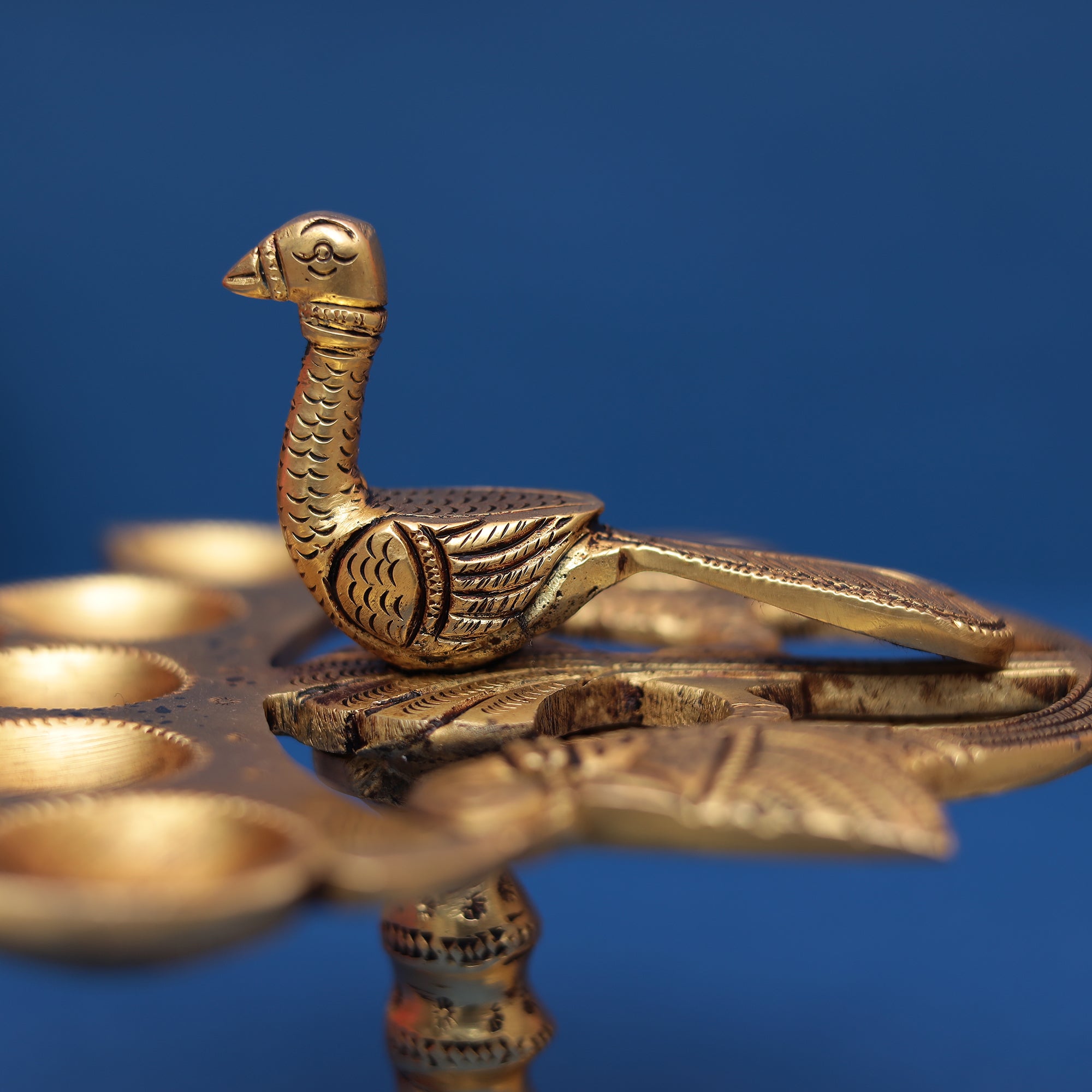 Brass Panch Aarti Diya with Peacock in 5"inch