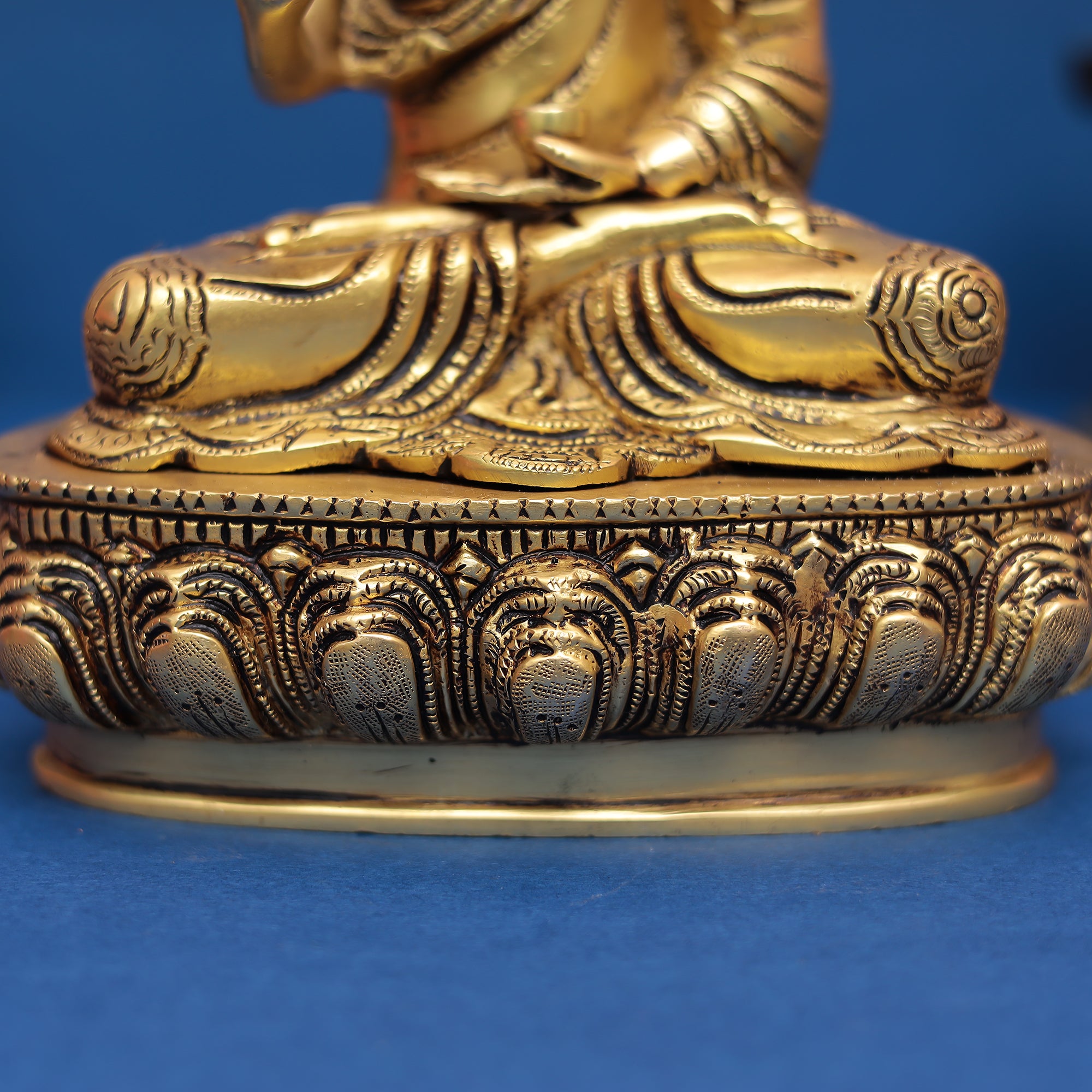 Buddha Brass Statue with Mythological Impressions 10" INCH