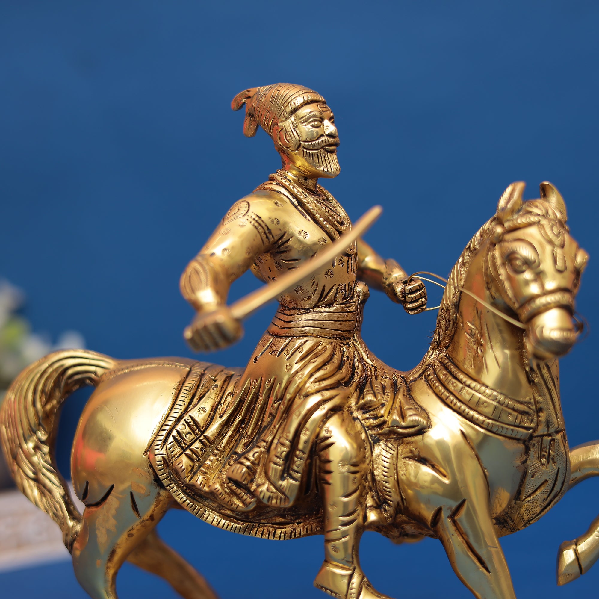 Brass Chhatrapati Shivaji Maharaj on Horse Statue 9" INCH