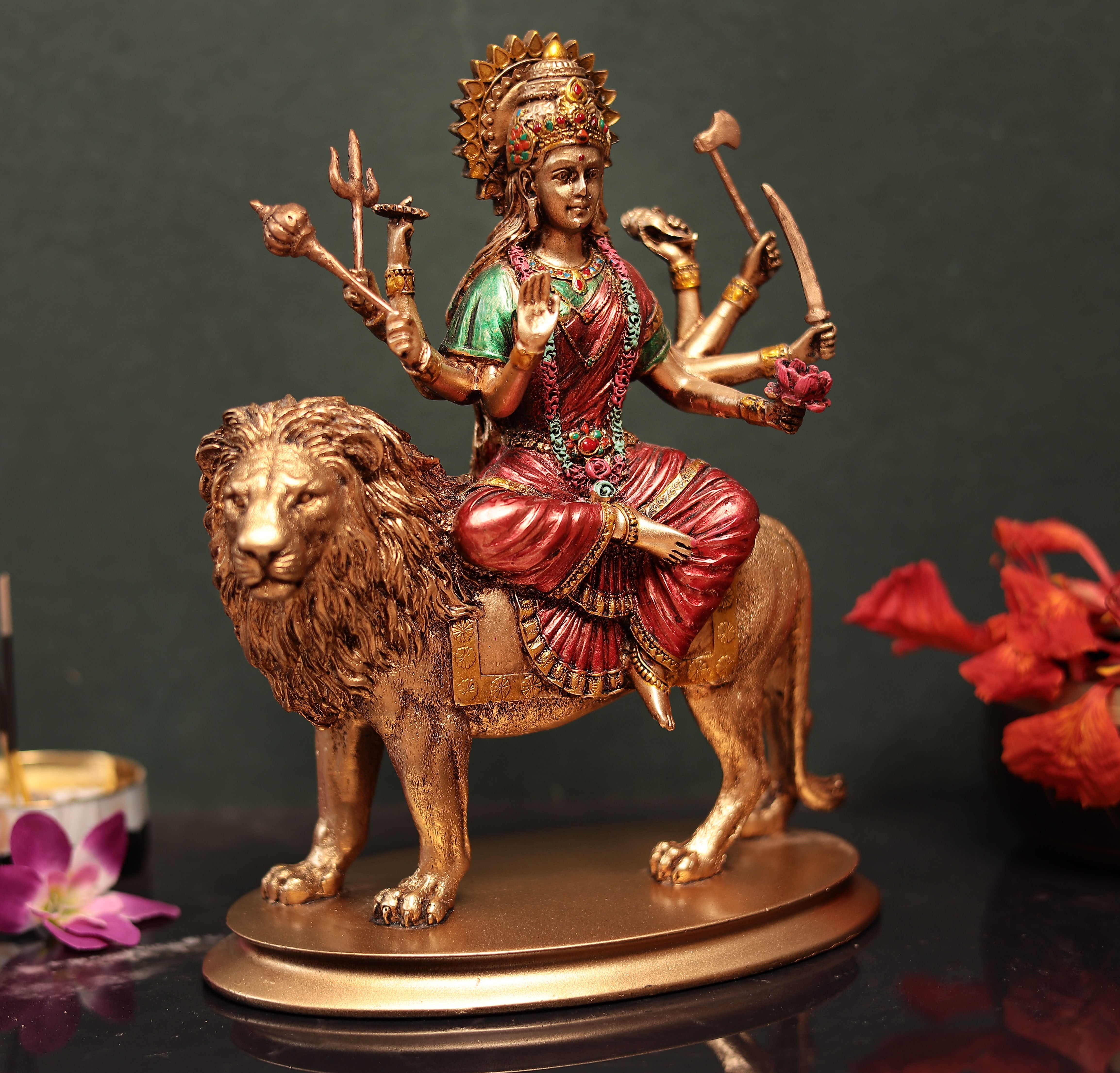 Maa Durga Idol In Sitting Position in Multicolor (Resin)
