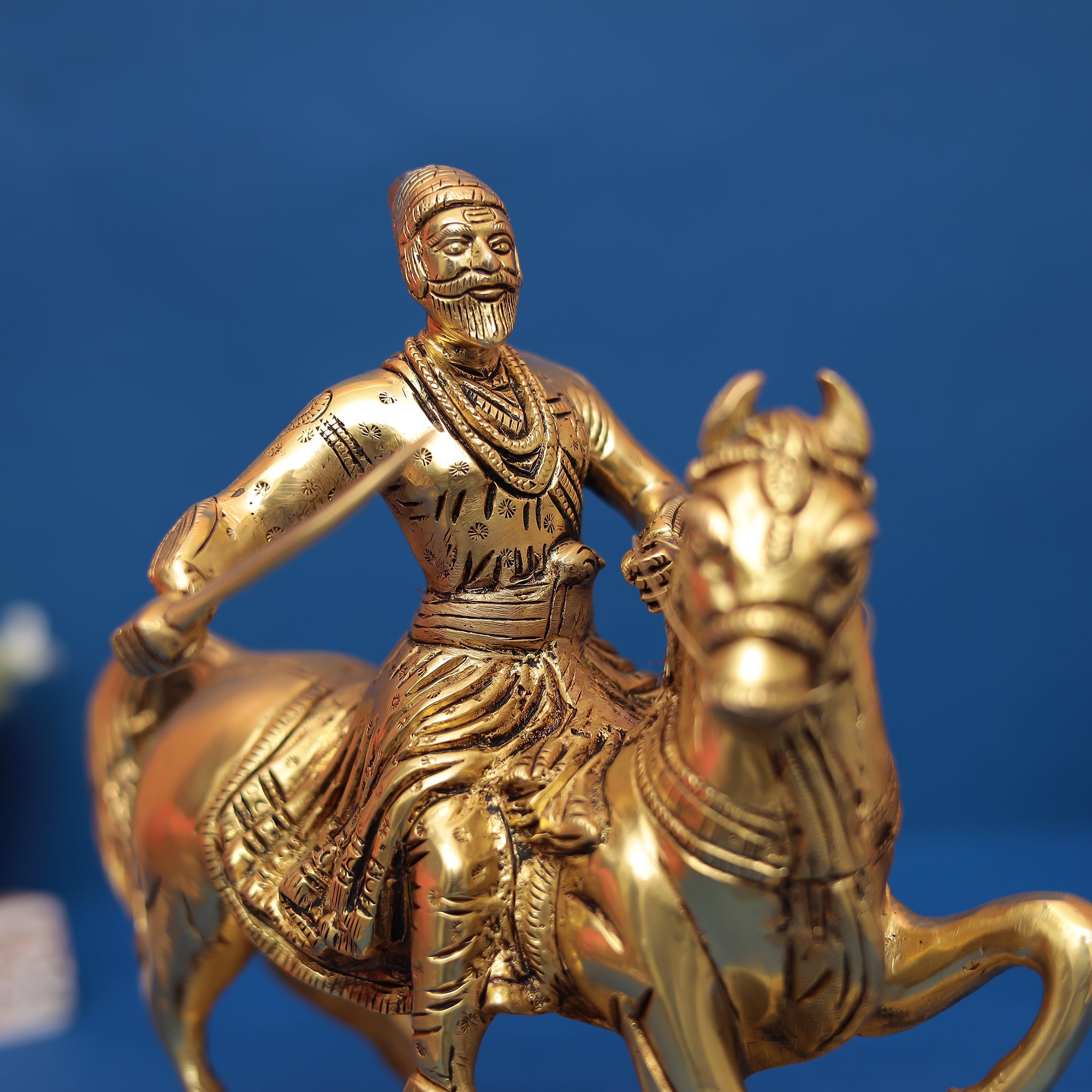 Brass Chhatrapati Shivaji Maharaj on Horse Statue 9" INCH