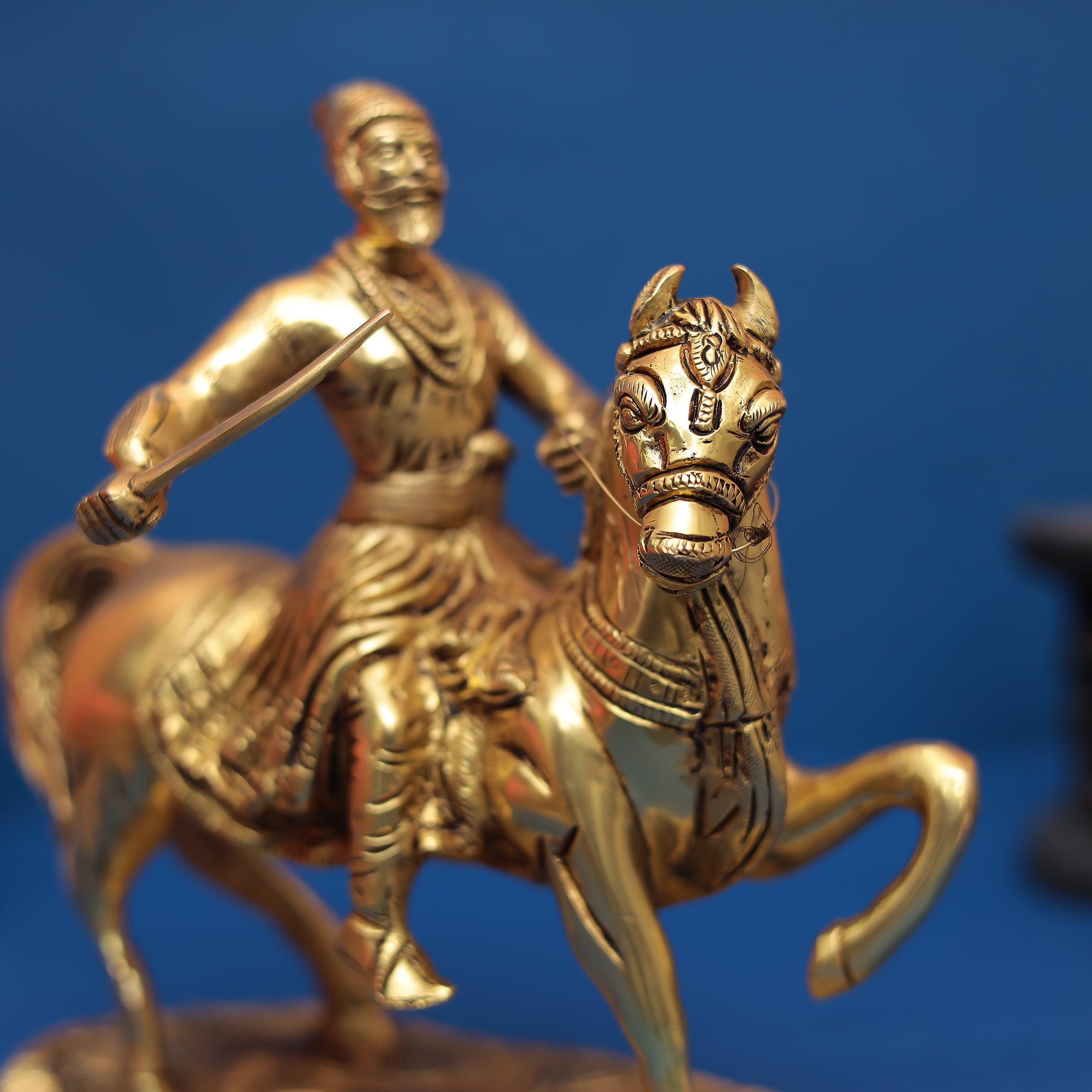 Brass Chhatrapati Shivaji Maharaj on Horse Statue 9" INCH