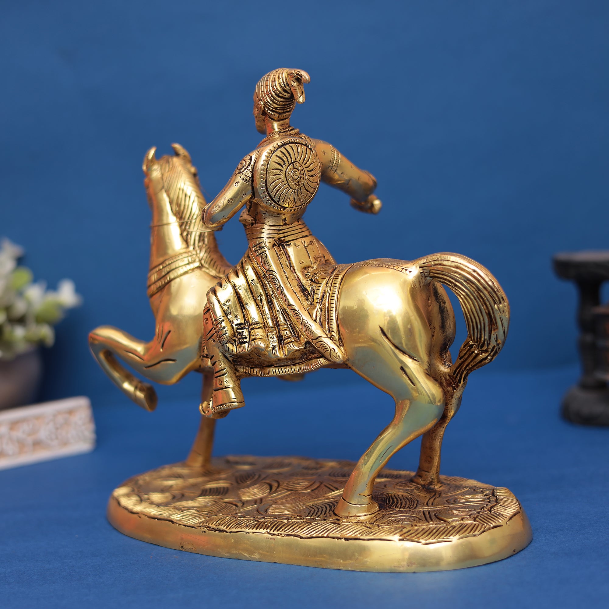 Brass Chhatrapati Shivaji Maharaj on Horse Statue 9" INCH