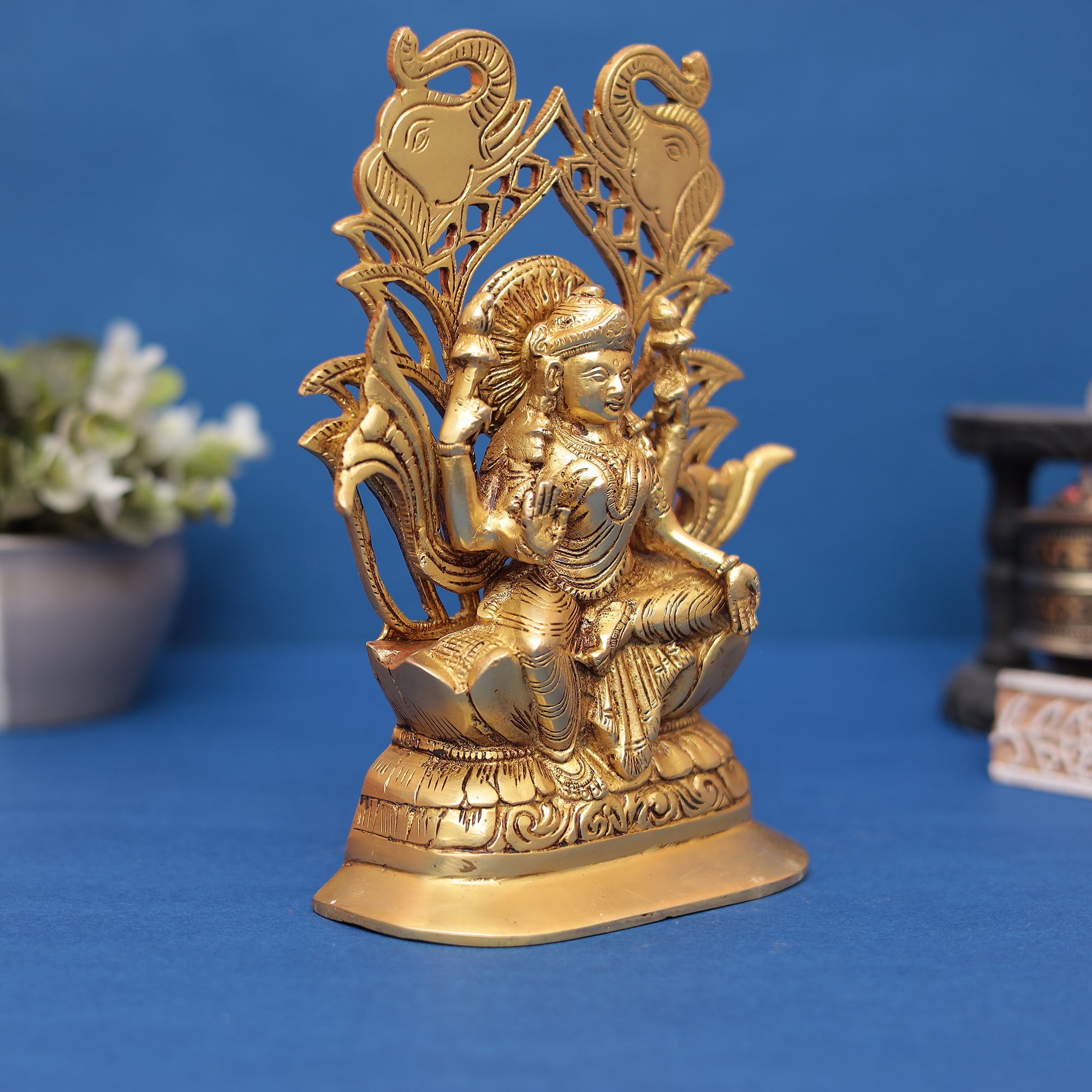Brass Ganesha and Lakshmi Idol Set 9" Inch