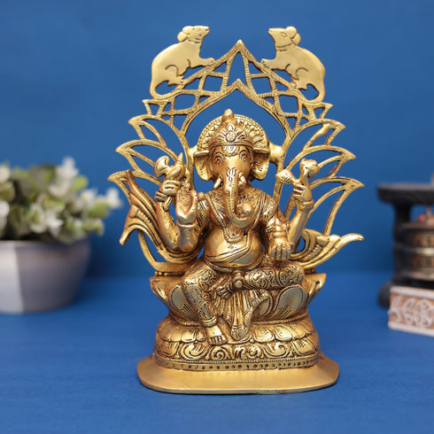 Brass Ganesha and Lakshmi Idol Set 9" Inch