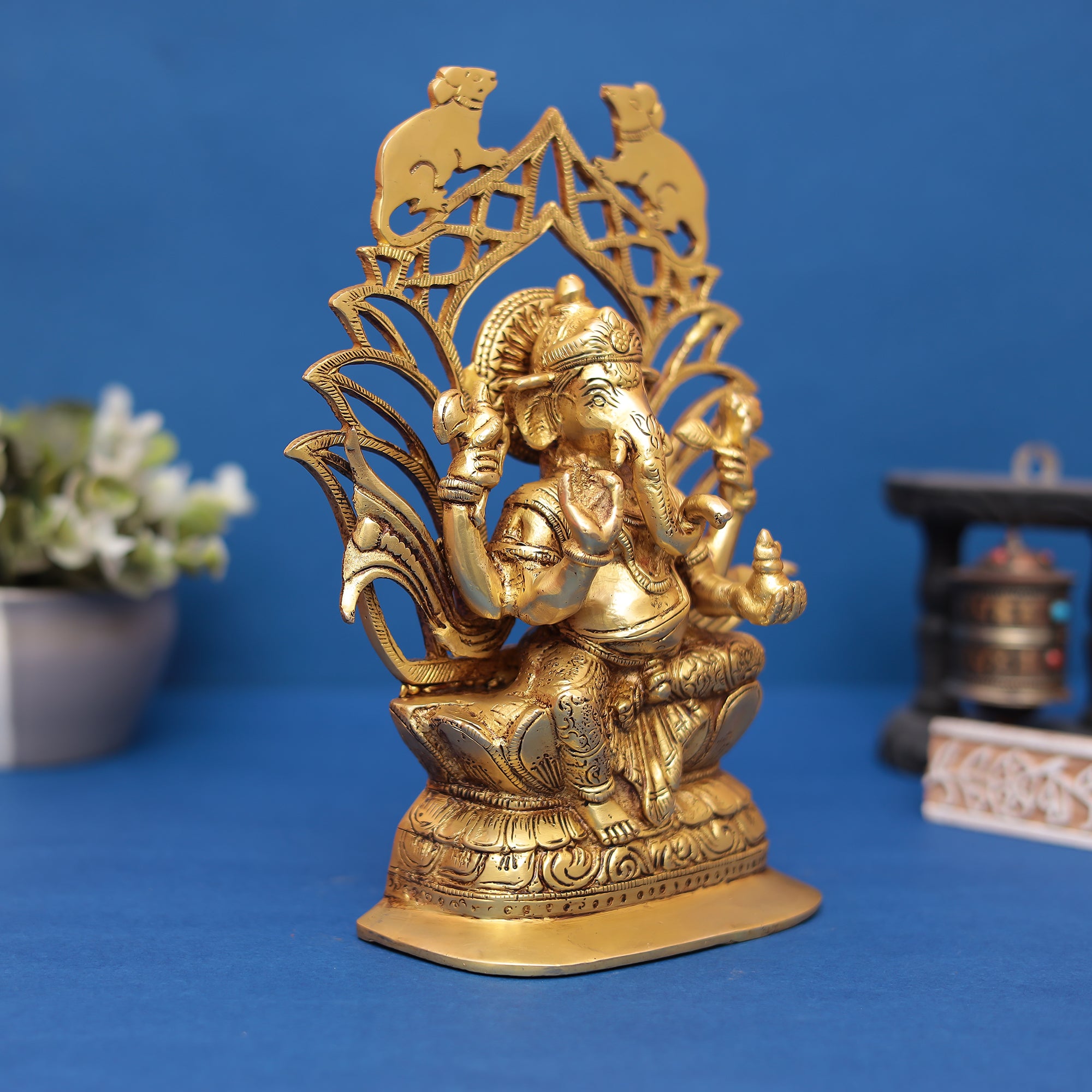 Brass Ganesha and Lakshmi Idol Set 9" Inch