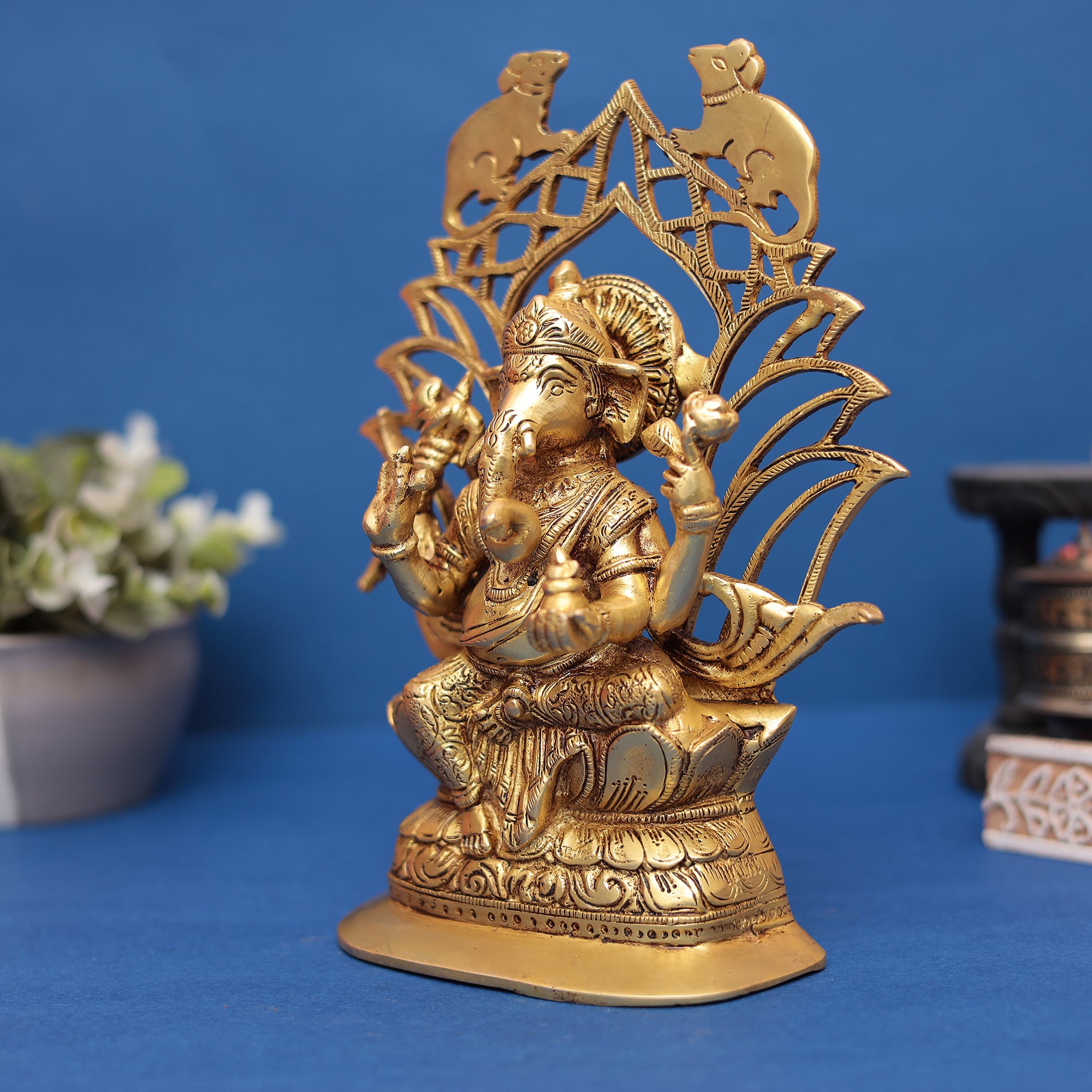 Brass Ganesha and Lakshmi Idol Set 9" Inch