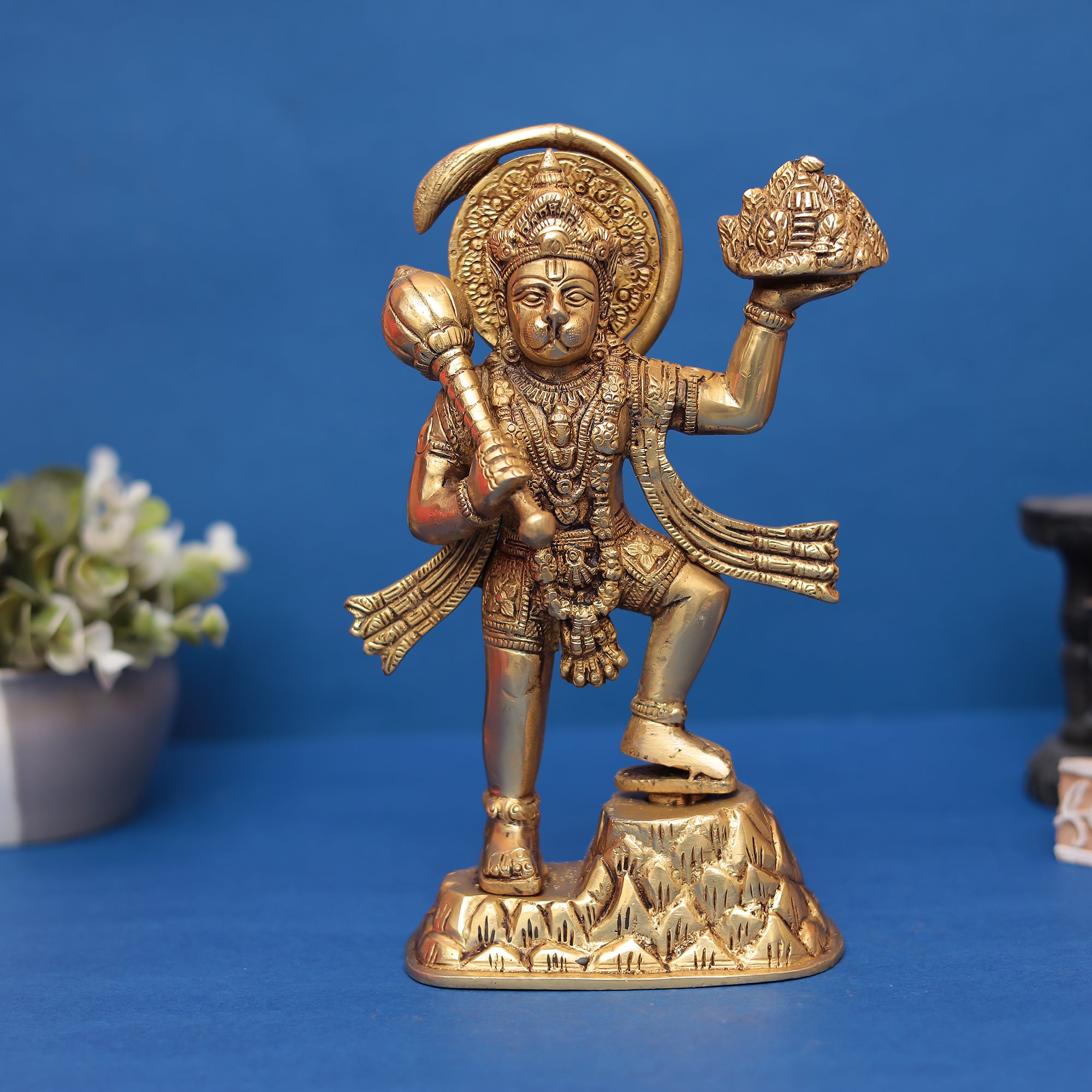 Standing Golden Brass Hanuman Statue 9" Inch