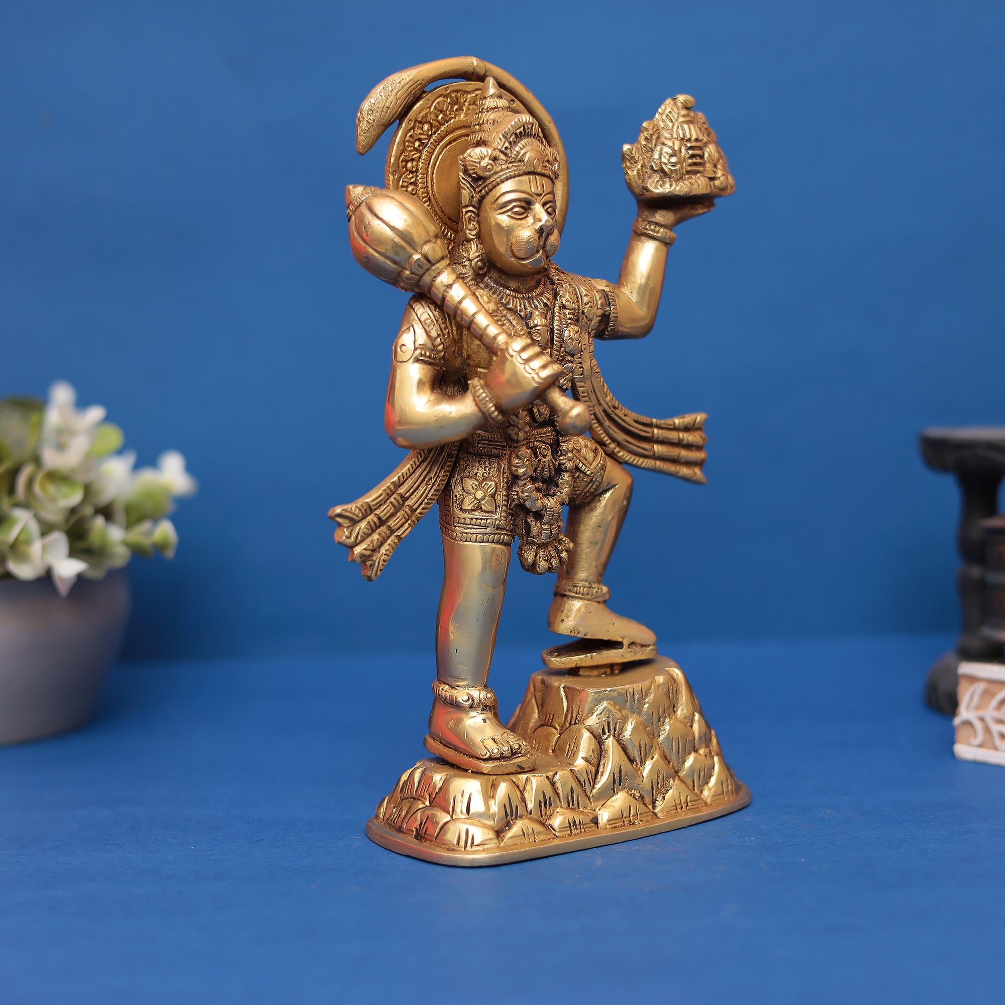Standing Golden Brass Hanuman Statue 9" Inch