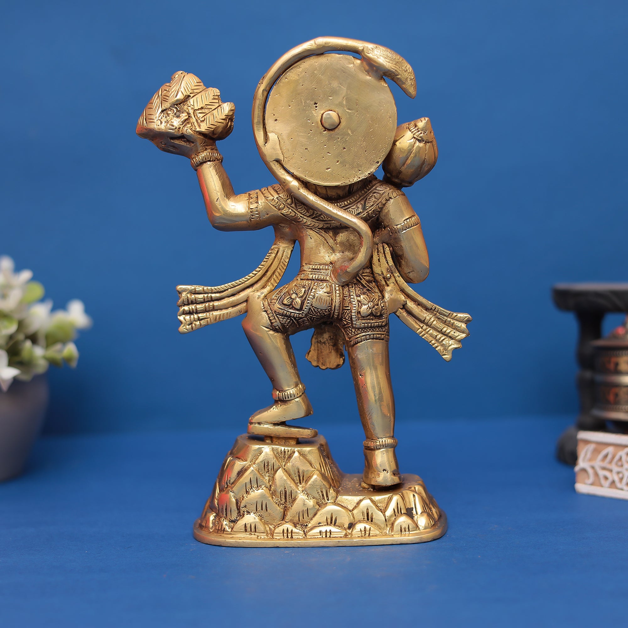 Standing Golden Brass Hanuman Statue 9" Inch