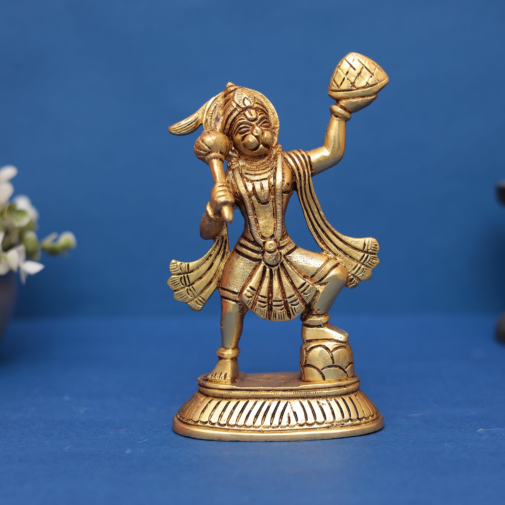 Brass Hanuman Idol | Carrying Sanjeevani Mountain 7" INCH