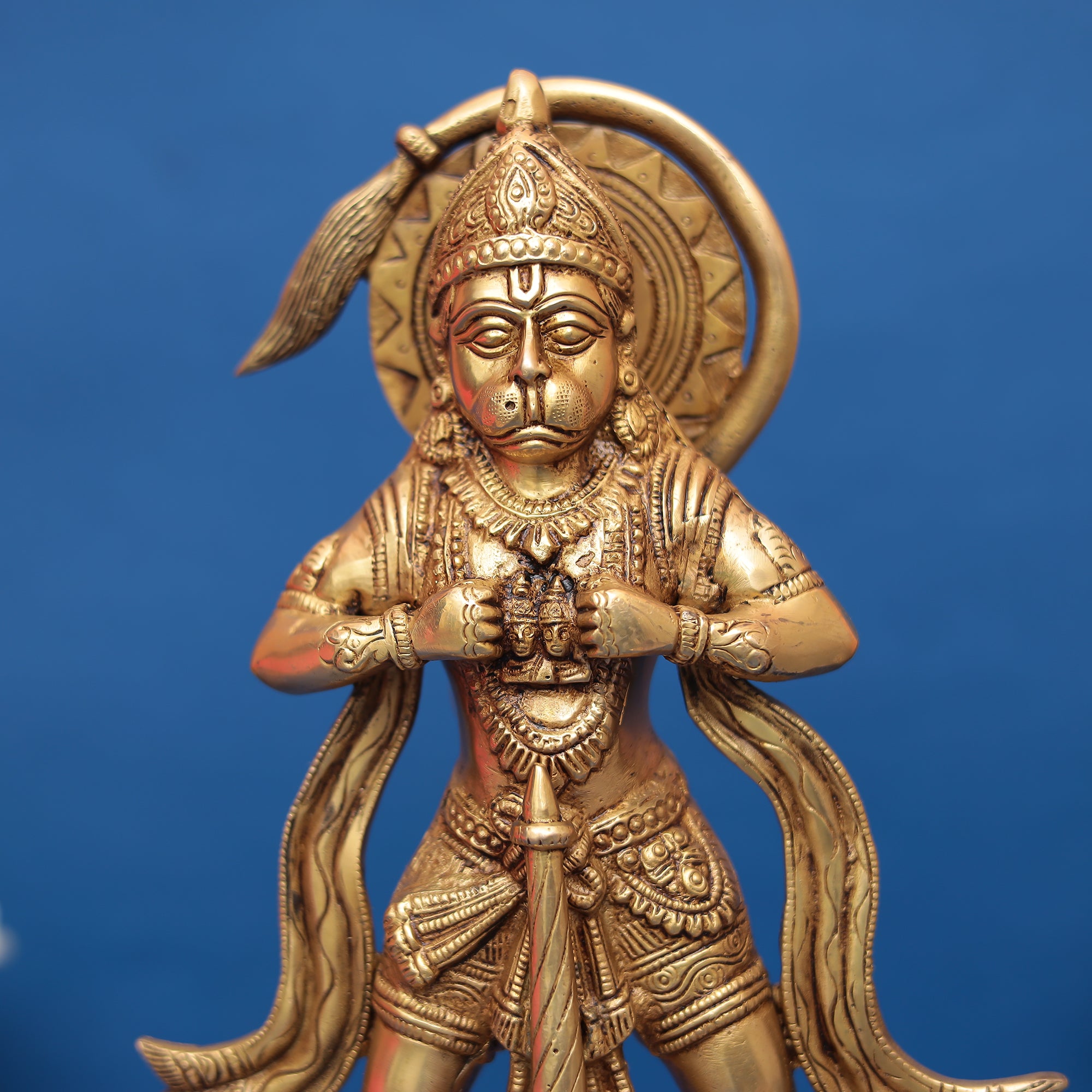 Brass Standing Hanuman Ji Murti Showing Shri Ram & Sita in His Heart 12" INCH