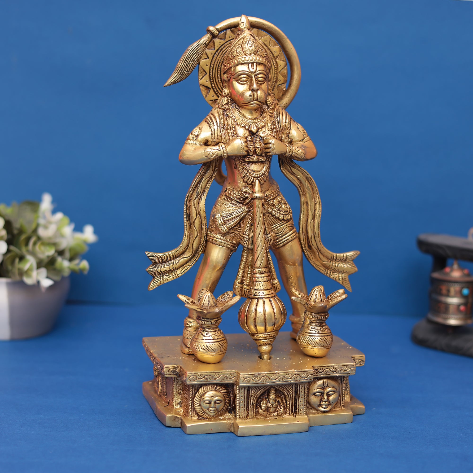 Brass Standing Hanuman Ji Murti Showing Shri Ram & Sita in His Heart 12" INCH