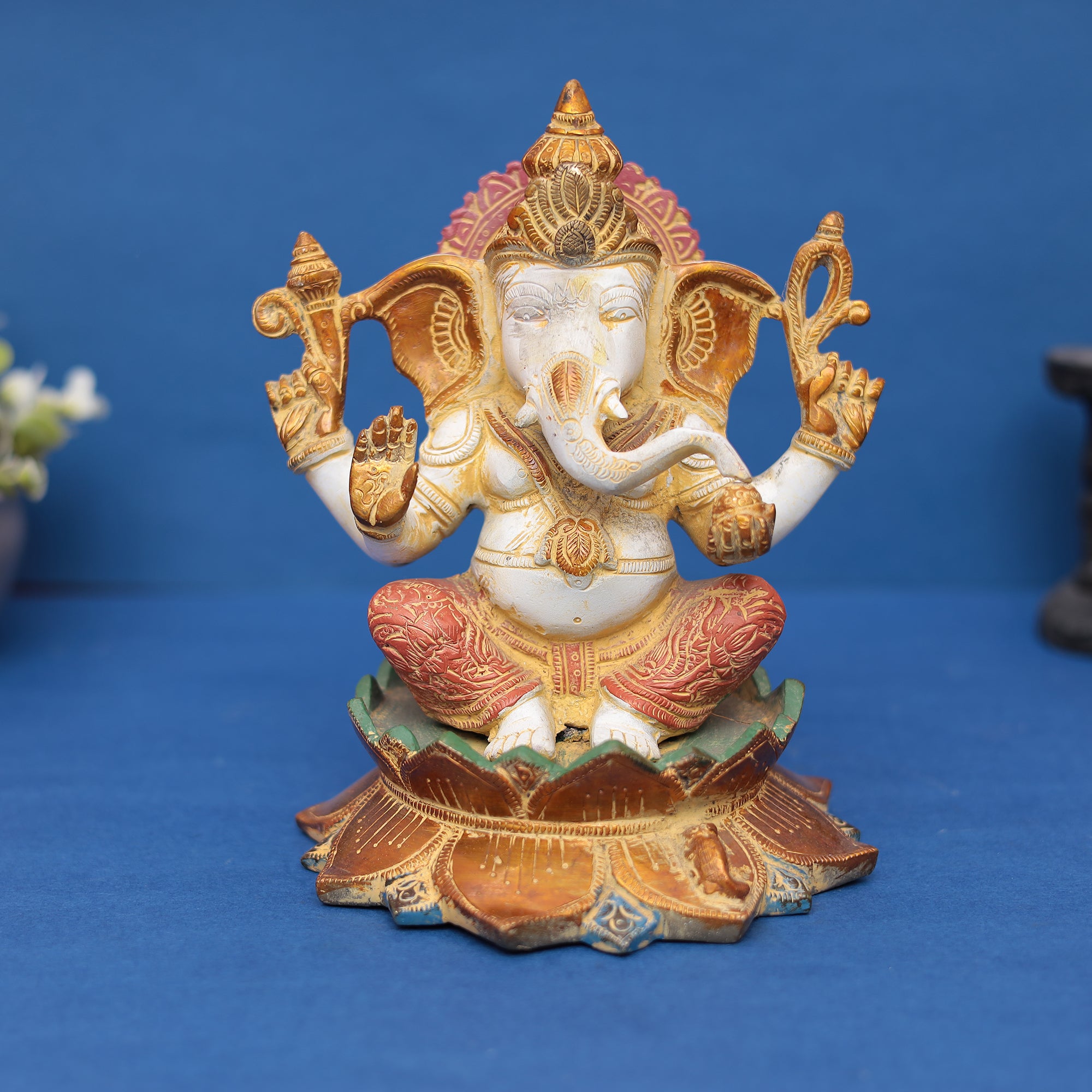 Lord Ganesha Idol on Lotus Base 9" INCH