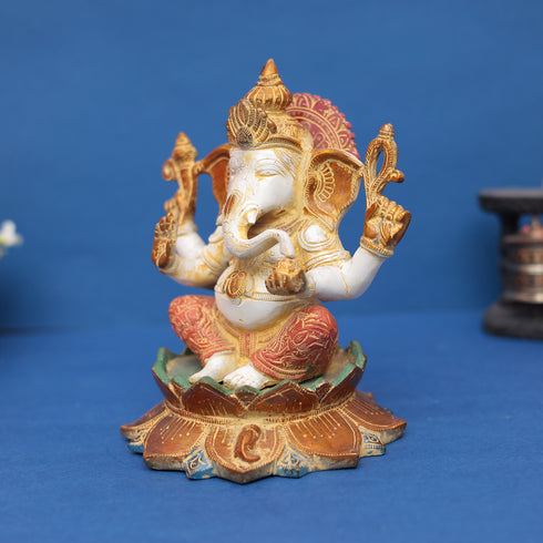 Lord Ganesha Idol on Lotus Base 9" INCH