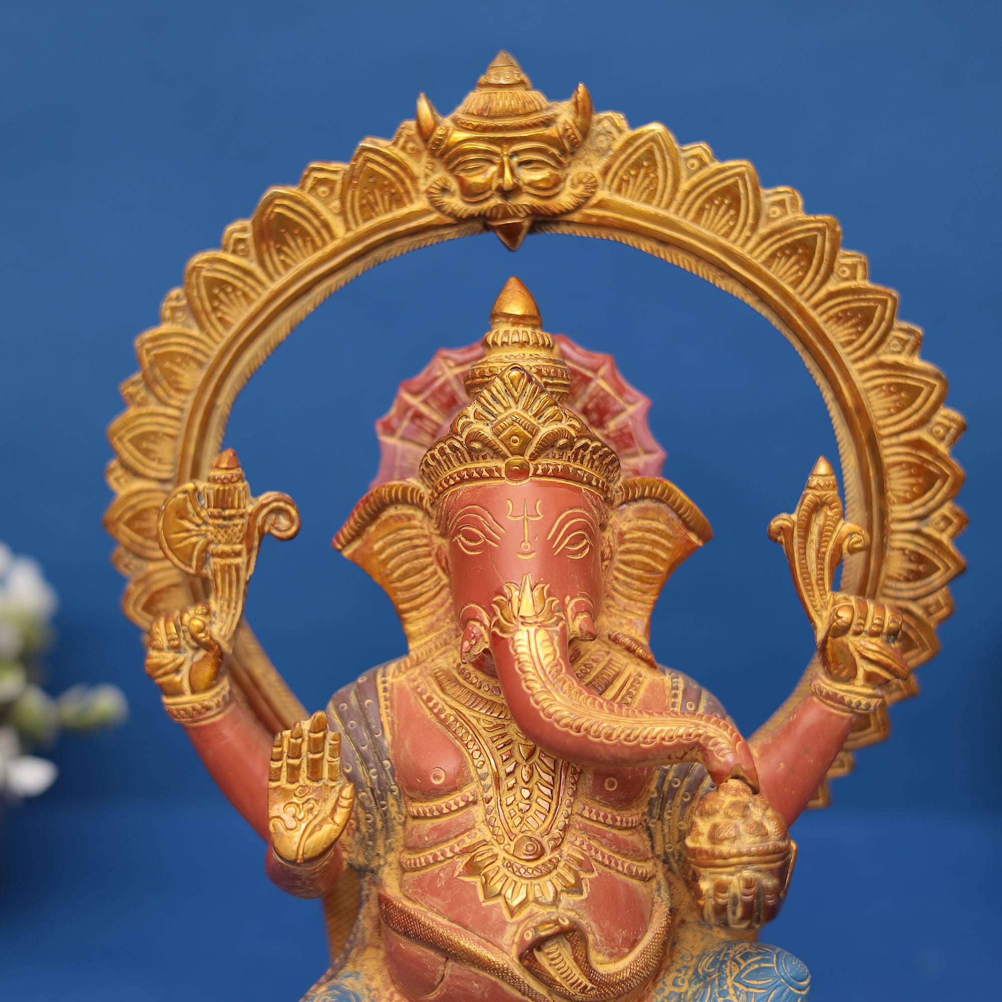 Lord Ganesha Idol with Ornate Prabhavali – In Brass 11" INCH