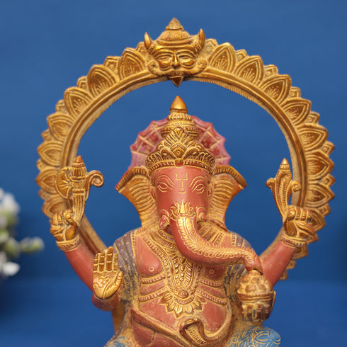 Lord Ganesha Idol with Ornate Prabhavali – In Brass 11" INCH