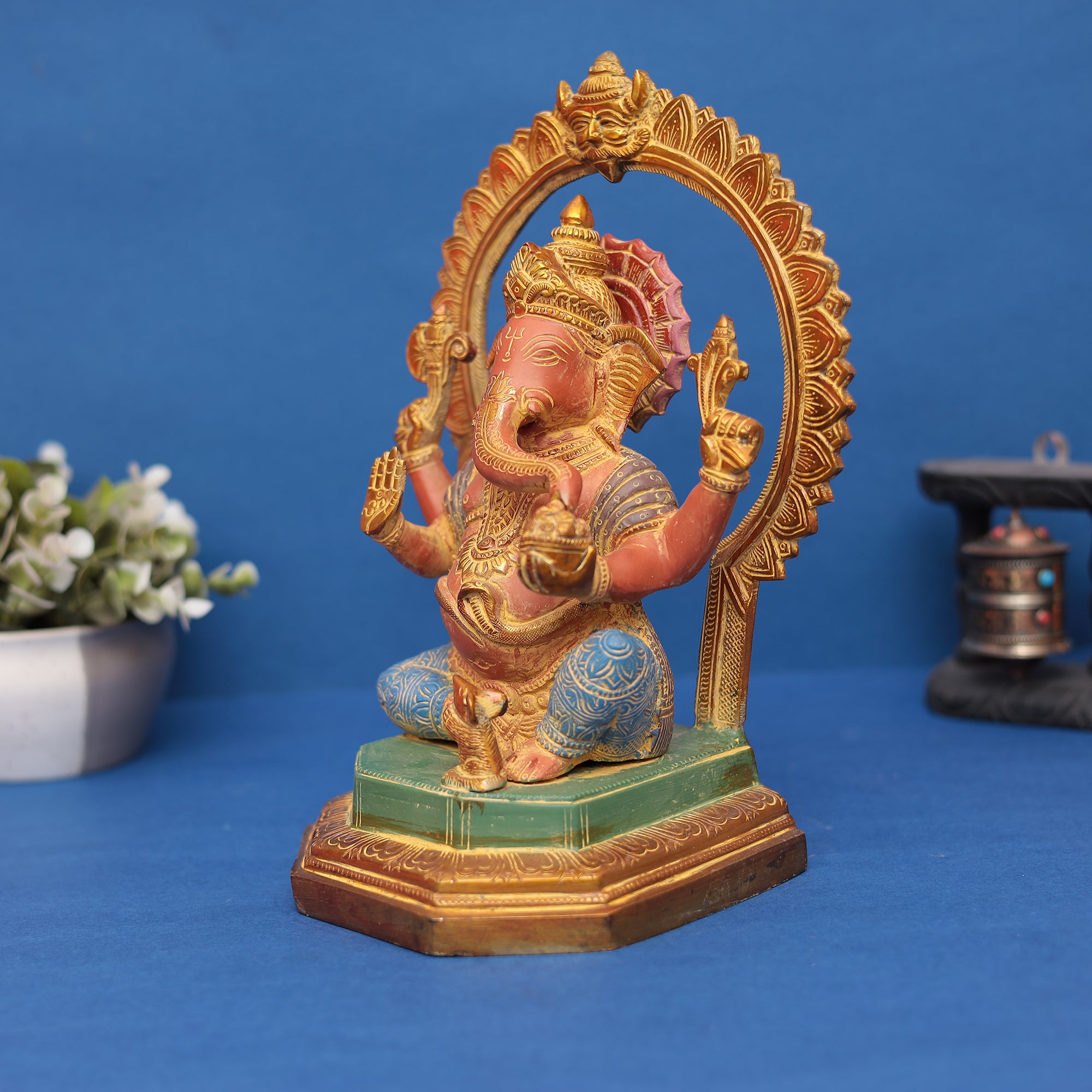 Lord Ganesha Idol with Ornate Prabhavali – In Brass 11" INCH