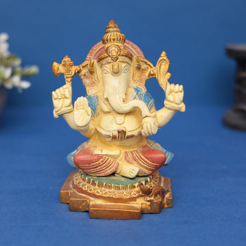 Brass Ganesha Multicolor finish 7" INCH