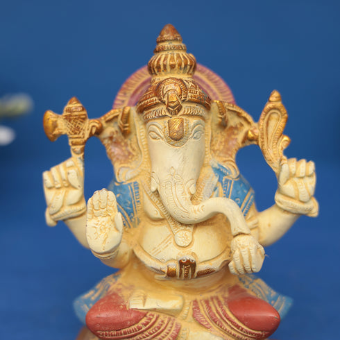 Brass Ganesha Multicolor finish 7" INCH